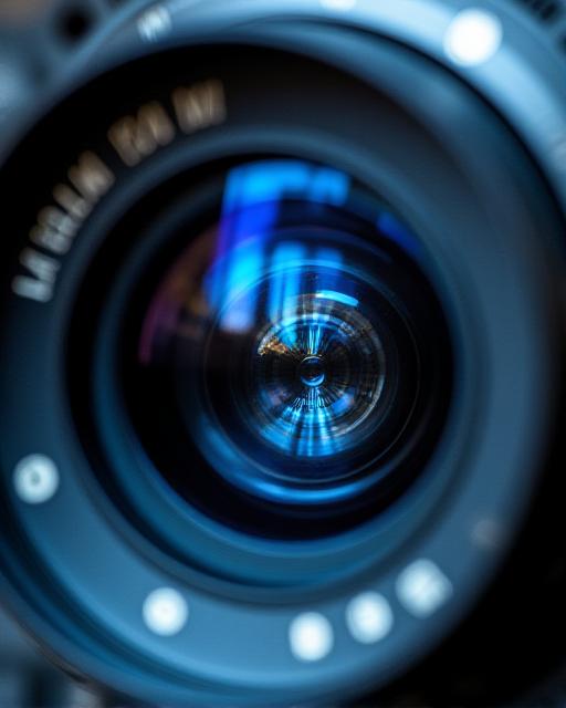 Close up of a professional DSLR camera lens with sharp focus