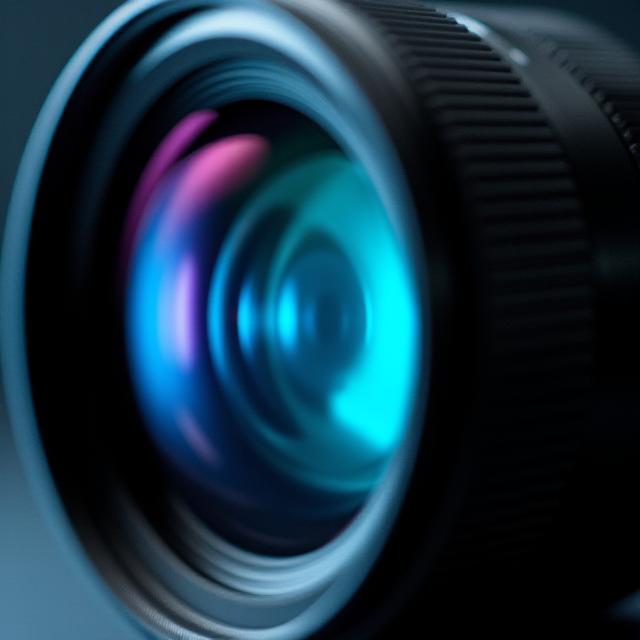 Close up of a professional DSLR camera lens with reflective glass