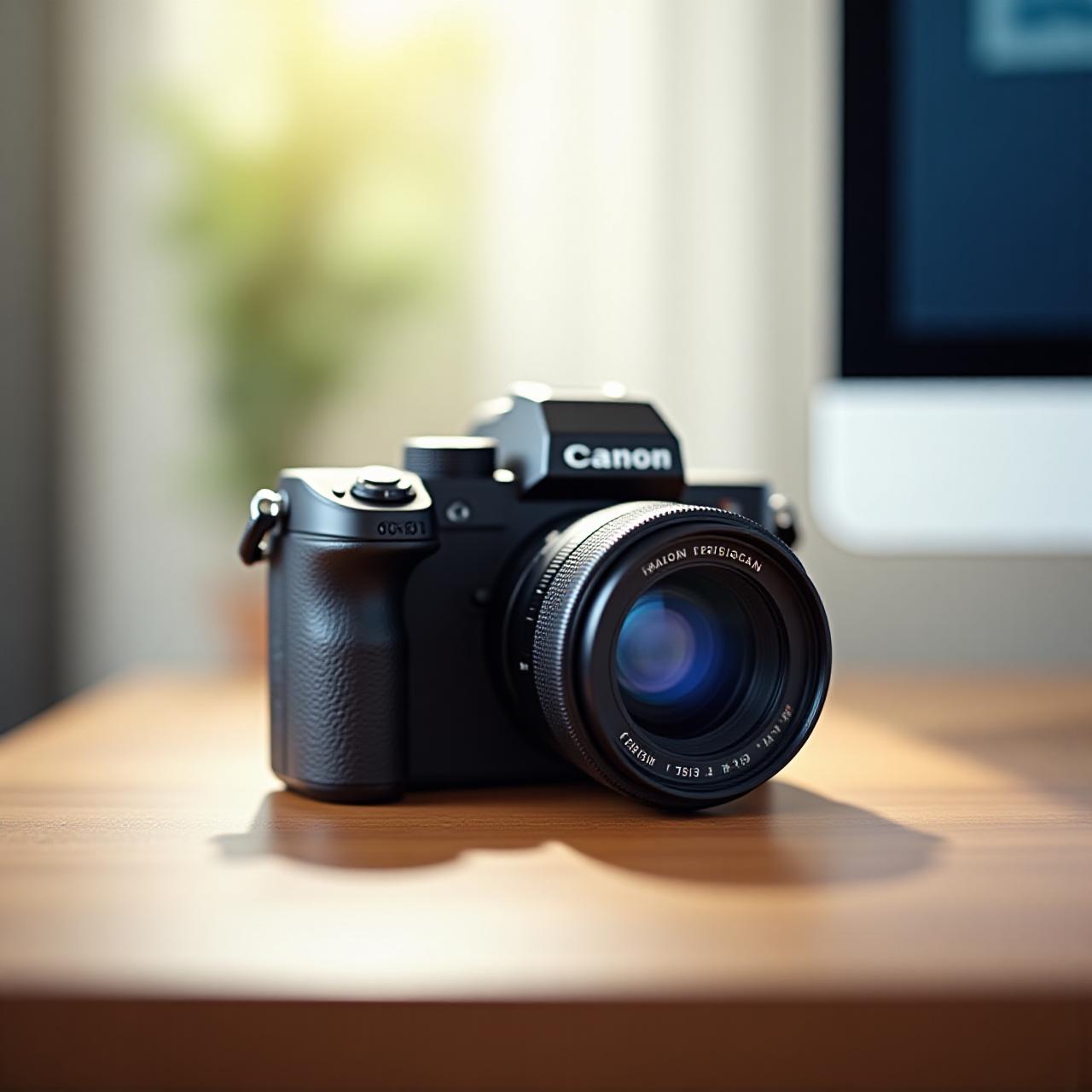 Modern professional mirrorless camera on a desk